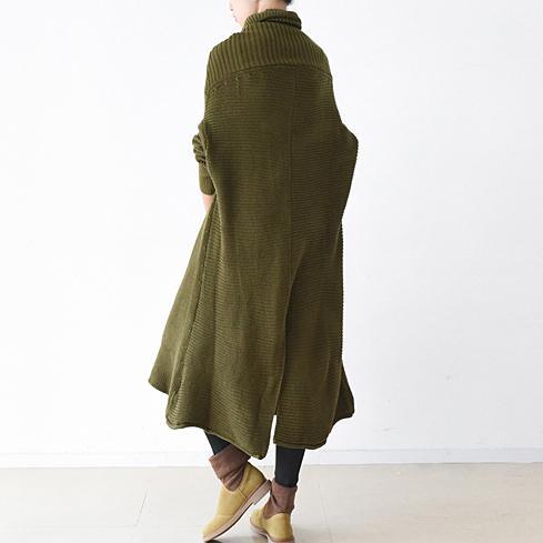 New winter knit dresses in tea green plus size turtle neck sweaters open hem - Omychic