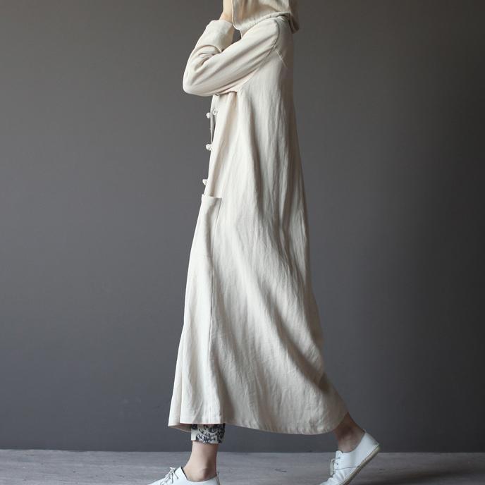 Nude retro linen cardigan long maxi coat linen clothing - Omychic