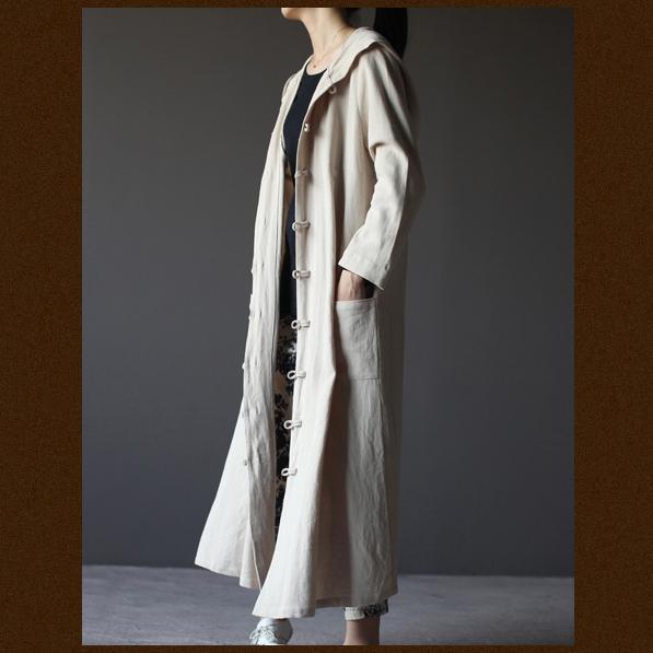 Nude retro linen cardigan long maxi coat linen clothing - Omychic