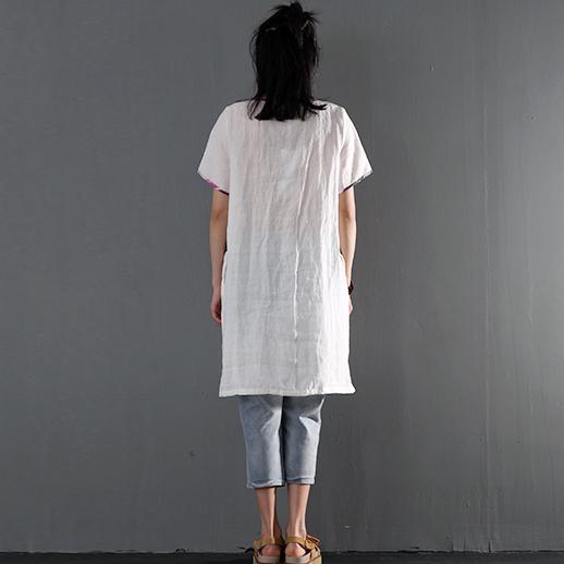 Unpredictable future linen dresses for summer plus size shift dress sundress white - Omychic