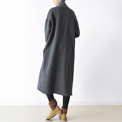 V print dust gray warm cotton dresses winter maxi dress caftans - Omychic