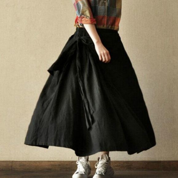 Vintage black cotton linen maxi skirt women cotton skirts unique design - Omychic