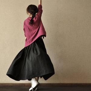 Vintage black cotton linen maxi skirt women cotton skirts unique design - Omychic