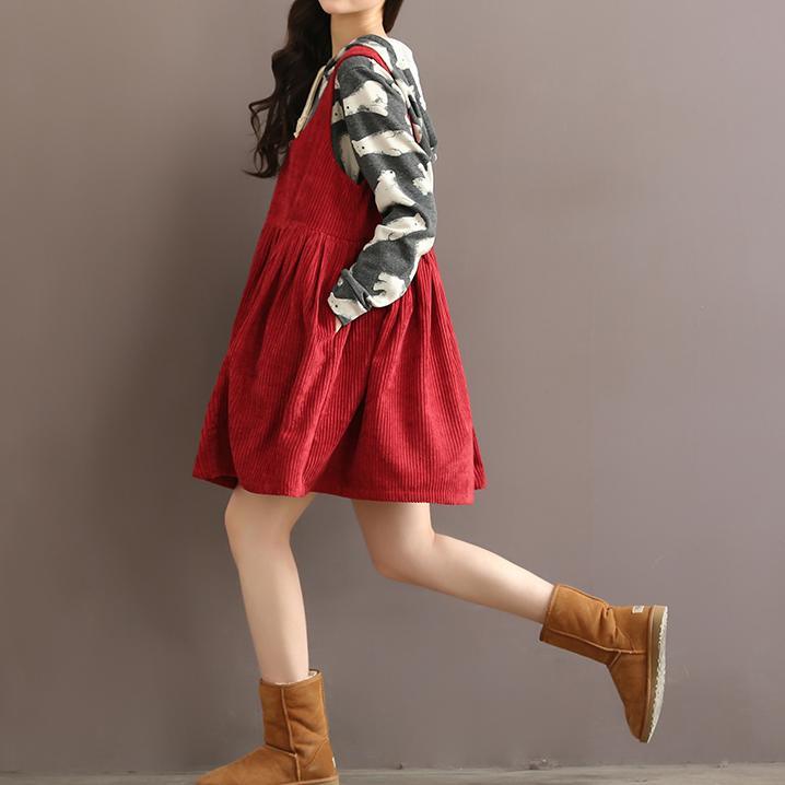 Vintage white corduroy sleeveless dress casual loose fitting cotton dresses - Omychic