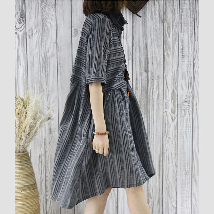 black grid linen sundress half sleeve summer dress maternity blouse - Omychic