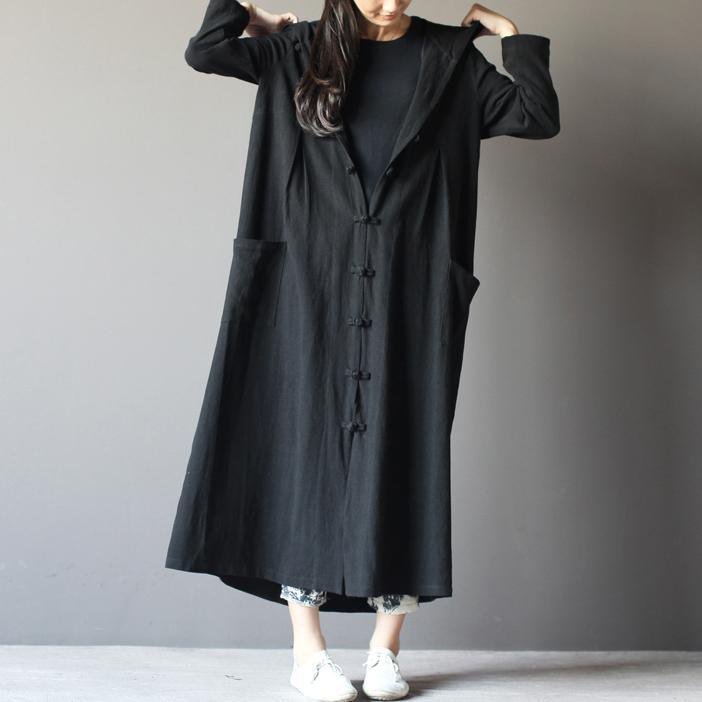 black linen cardigan dress plus size long maxi coat summer linen clothing - Omychic