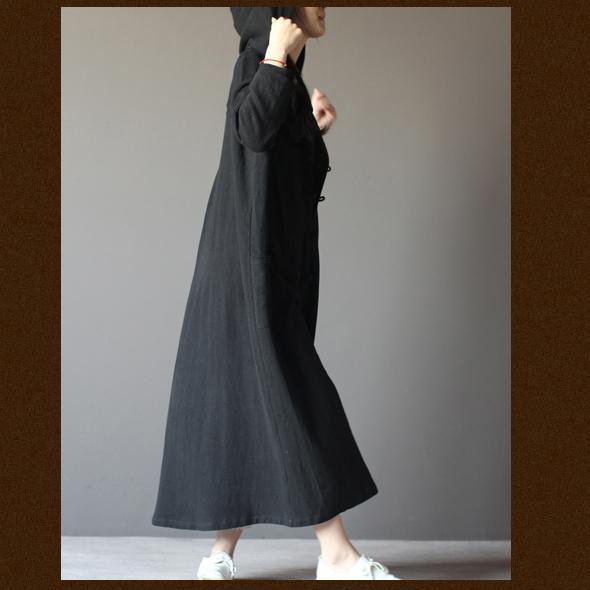 black linen cardigan dress plus size long maxi coat summer linen clothing - Omychic