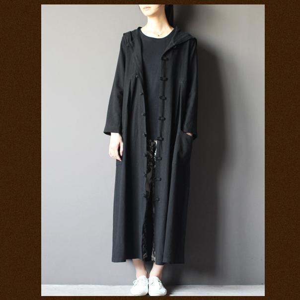 black linen cardigan dress plus size long maxi coat summer linen clothing - Omychic