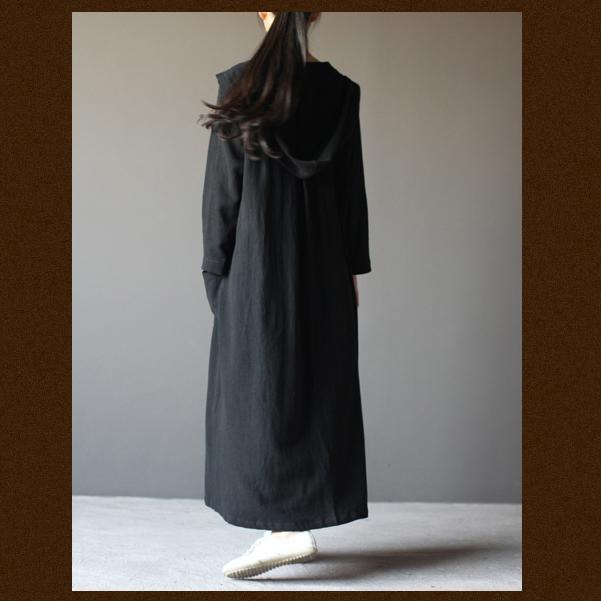 black linen cardigan dress plus size long maxi coat summer linen clothing - Omychic