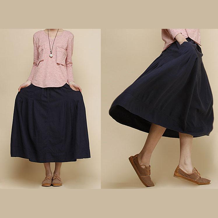 black pockets linen maxi skirt summer cotton long skirts - Omychic