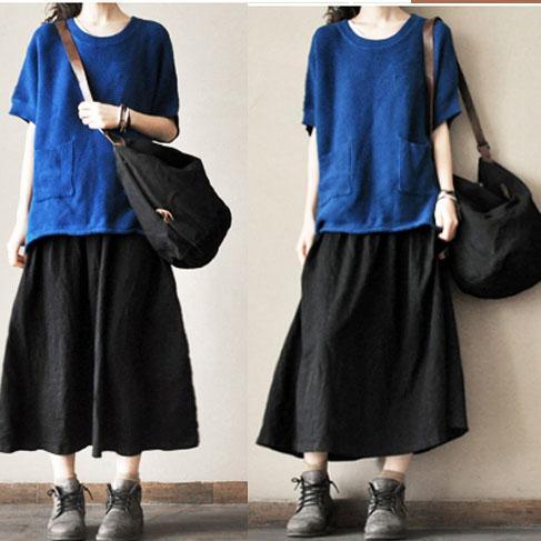 black retro cotton maxi skirt elastic wait summer skirts - Omychic