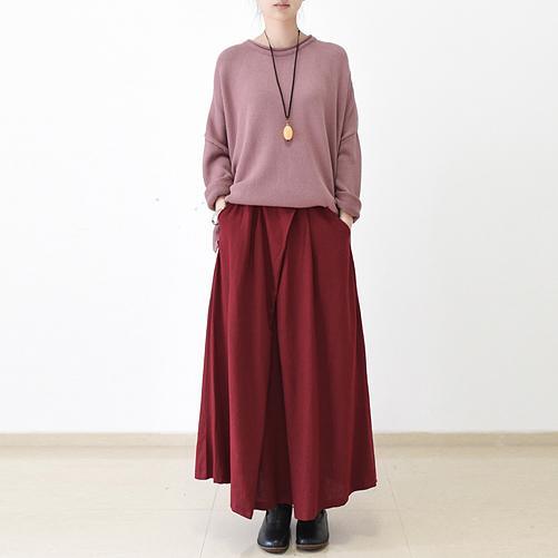fall Burgundy linen skirt plus size long maxi skirts - Omychic