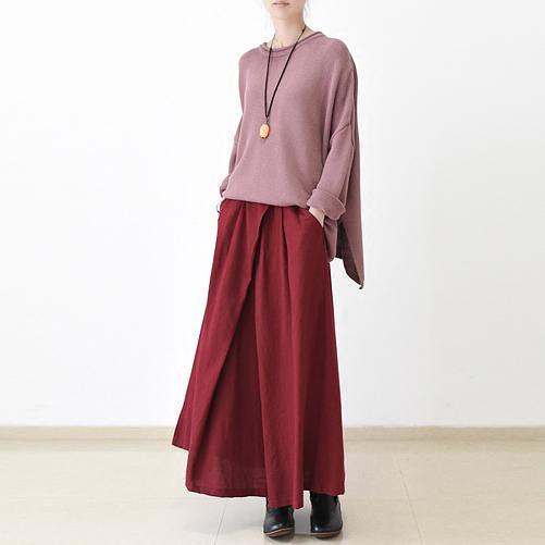 fall Burgundy linen skirt plus size long maxi skirts - Omychic