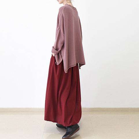 fall Burgundy linen skirt plus size long maxi skirts - Omychic