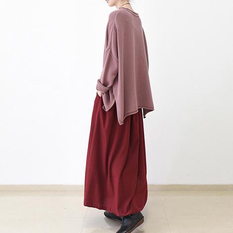 fall Burgundy linen skirt plus size long maxi skirts - Omychic