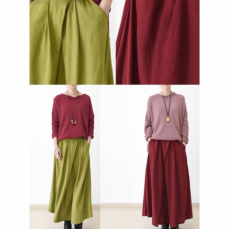 fall Burgundy linen skirt plus size long maxi skirts - Omychic