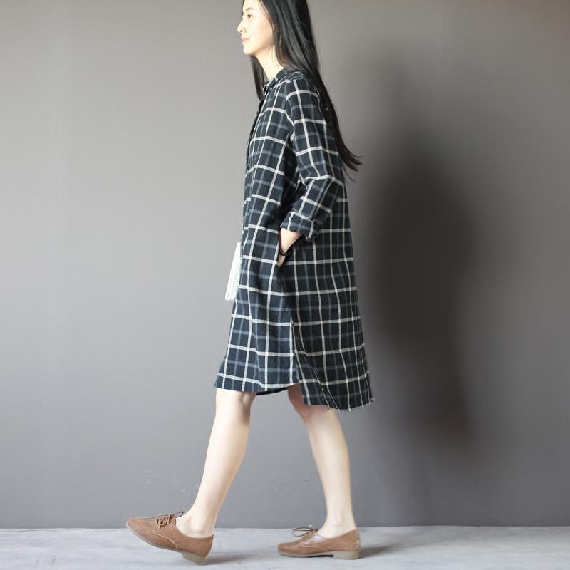 fall Plus size long sleeve cotton dresses oversize linen dress - Omychic
