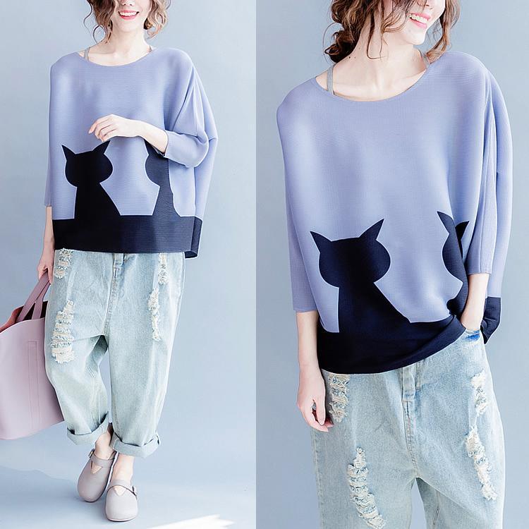 fall Two cats lavender sweatshirt plus size top long sleeve blouse - Omychic