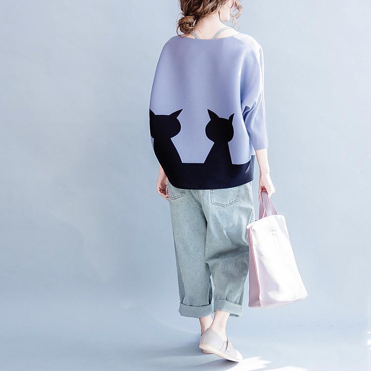fall Two cats lavender sweatshirt plus size top long sleeve blouse - Omychic