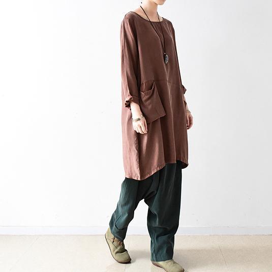fall chocolate silk shift dress oversize blouse - Omychic