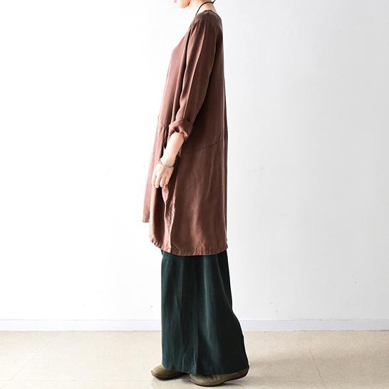 fall chocolate silk shift dress oversize blouse - Omychic