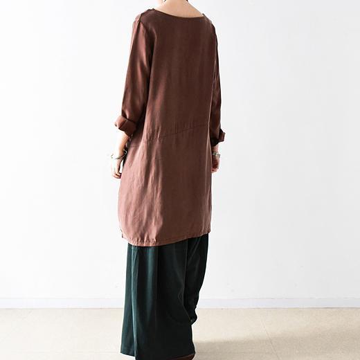 fall chocolate silk shift dress oversize blouse - Omychic