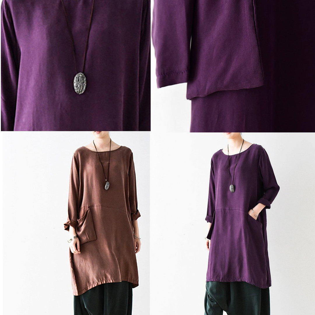 fall chocolate silk shift dress oversize blouse - Omychic