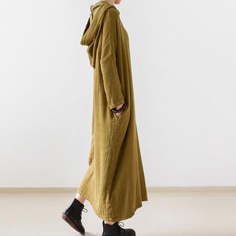 fall double layerd linen dresses new fabric oversized linen caftans - Omychic