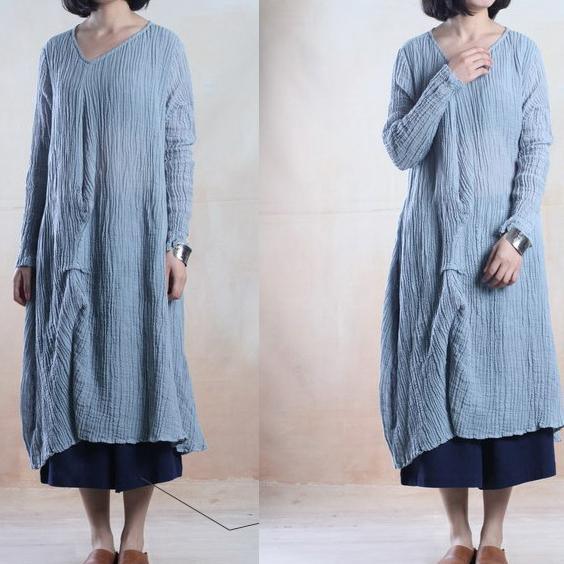 fall dresses blue linen dresses long maxi dress - Omychic