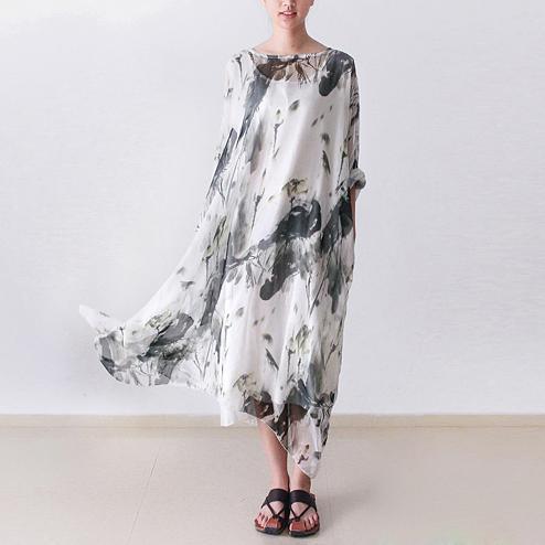 fall flowy silk dress long chiffon dresses plus size maxi dress two pieces - Omychic