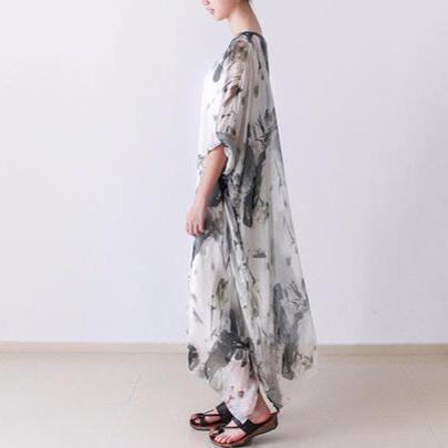 fall flowy silk dress long chiffon dresses plus size maxi dress two pieces - Omychic