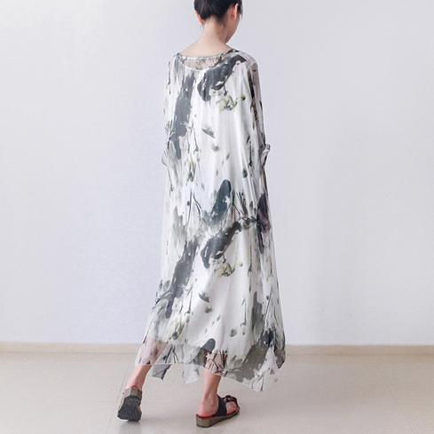 fall flowy silk dress long chiffon dresses plus size maxi dress two pieces - Omychic