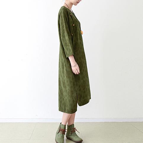 fall grass green cotton dresses plus size linen maxi dress - Omychic