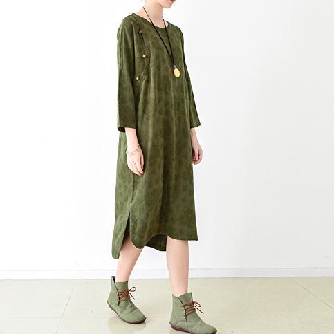 fall grass green cotton dresses plus size linen maxi dress - Omychic