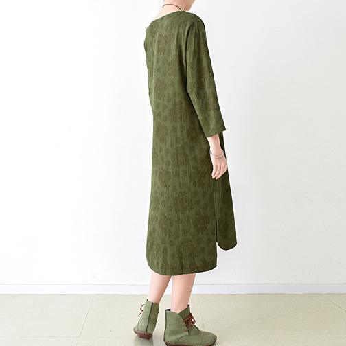 fall grass green cotton dresses plus size linen maxi dress - Omychic