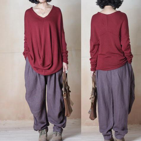 fall gray women pants harem pants linen trousers - Omychic