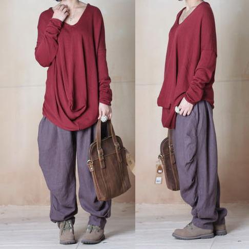 fall gray women pants harem pants linen trousers - Omychic
