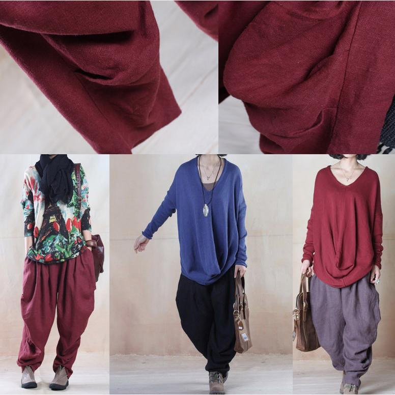 fall gray women pants harem pants linen trousers - Omychic