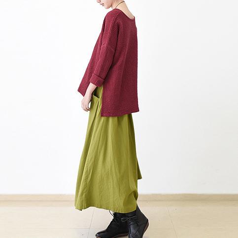 fall green maxi skirt long linen skirts oversize - Omychic