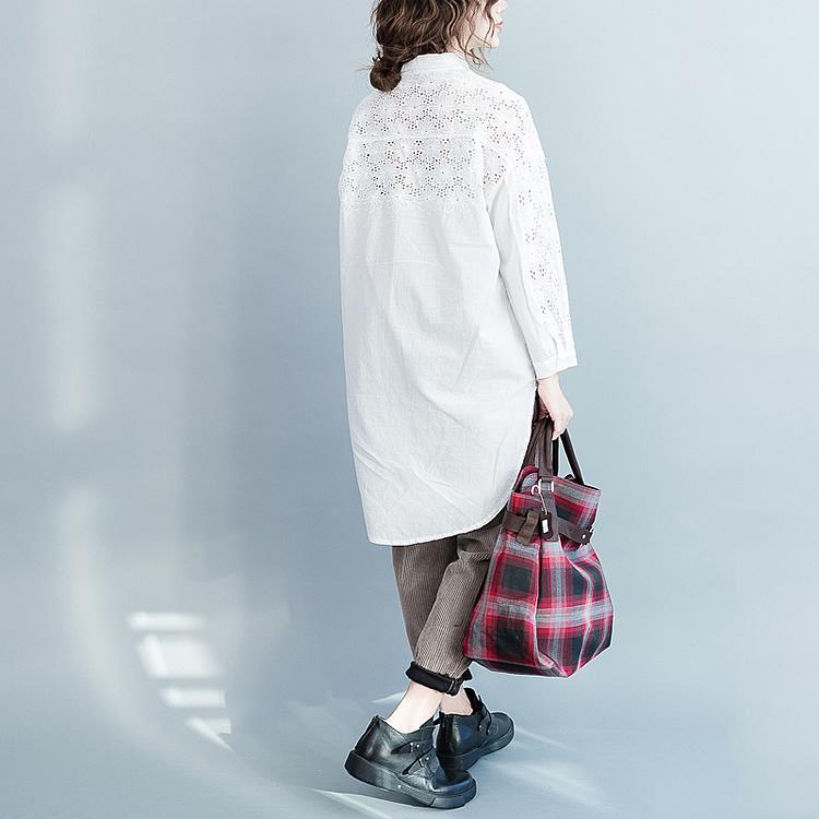 fall lace sleeve white cotton blouses womens plus size shirts - Omychic