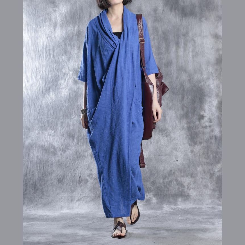 fall linen dresses royal blue maxi dress caftans causal dress - Omychic