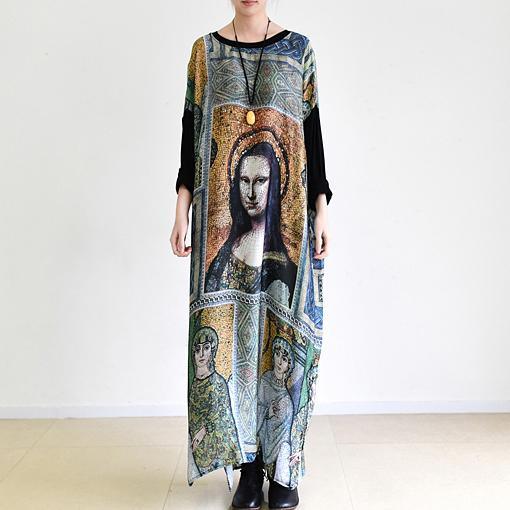 fall painted floral cotton dresses flowy chiffon maxi dresses - Omychic