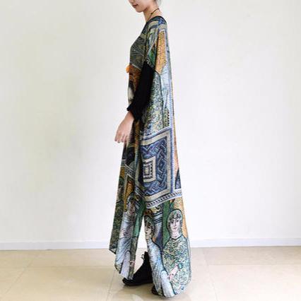 fall painted floral cotton dresses flowy chiffon maxi dresses - Omychic