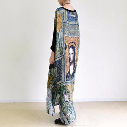 fall painted floral cotton dresses flowy chiffon maxi dresses - Omychic