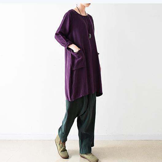 fall purple long sleeve silk dress plus size shift dresses - Omychic