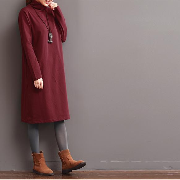 fall solid burgundy cotton dresses tunic dress 4 colors availalbe - Omychic