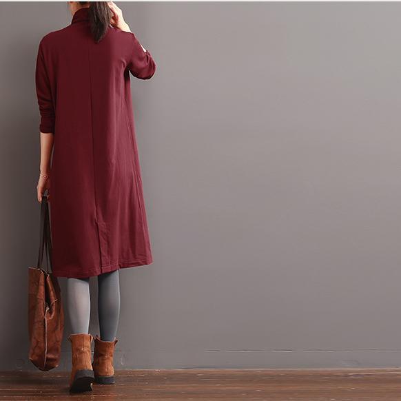 fall solid burgundy cotton dresses tunic dress 4 colors availalbe - Omychic
