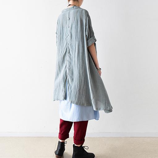 gray linen cardigans plus size linen coat buttons back - Omychic