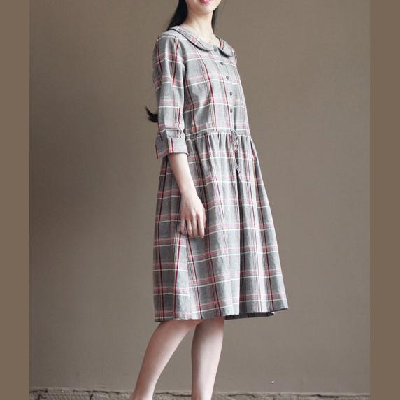 gray plaid cotton sundress plus size shirt dresses oversize - Omychic