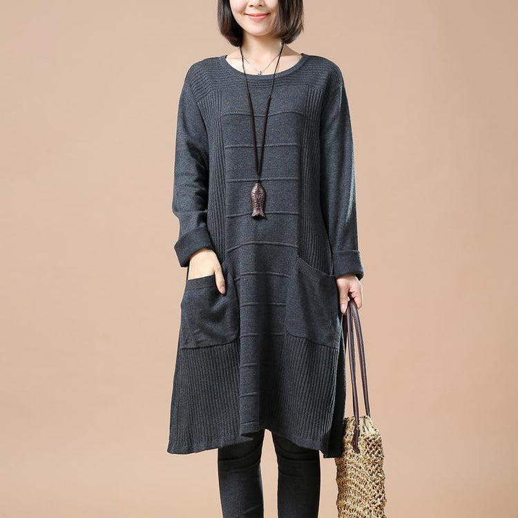 gray sweaters plus size pullover dresses - Omychic